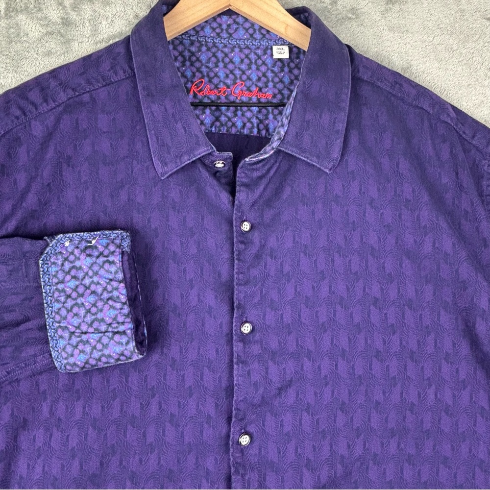 Robert‎ Graham Shirt Men 3XL Purple Geometric Flip Cuff Business Office Preppy - Picture 6 of 12